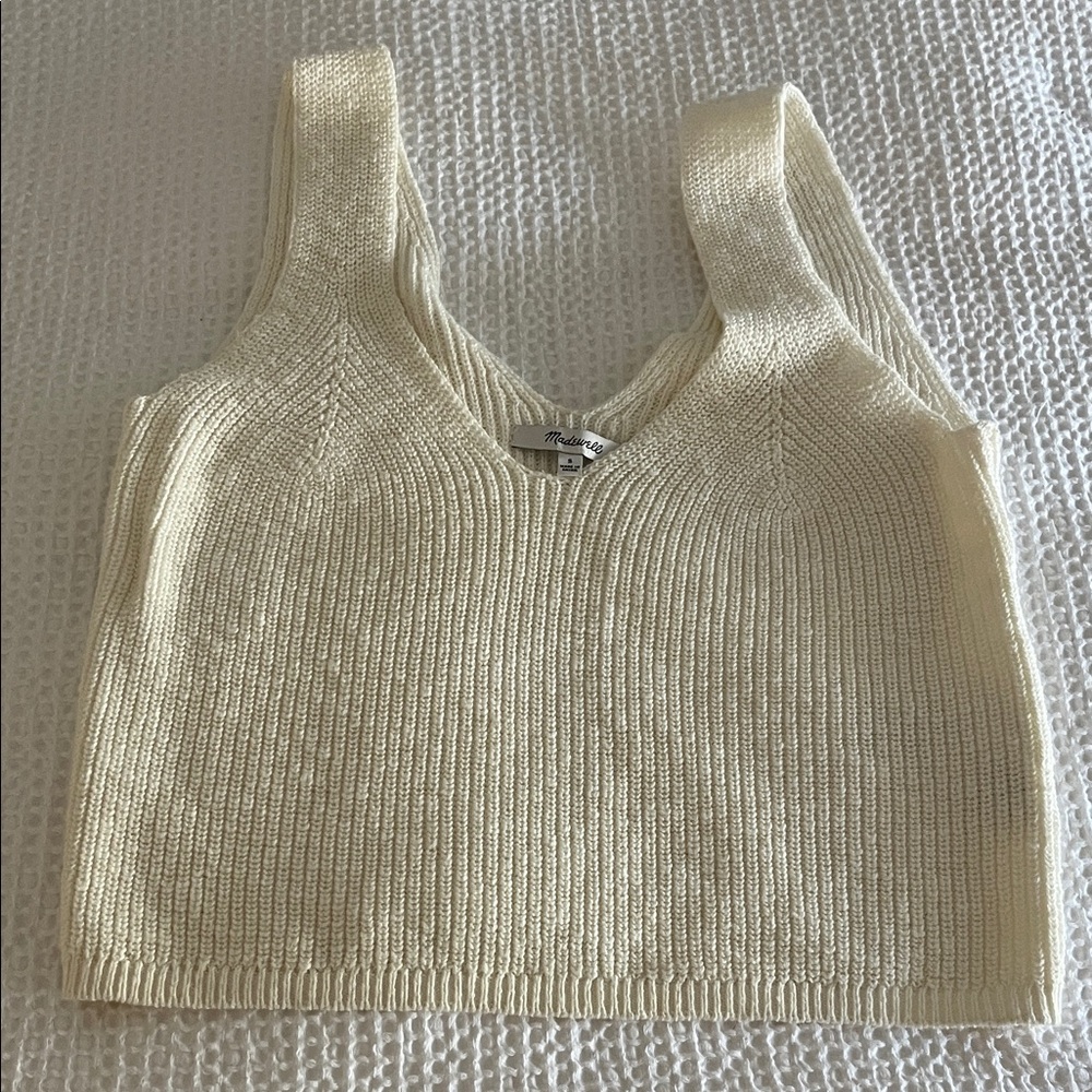 Madewell cropped v neck cream sweater